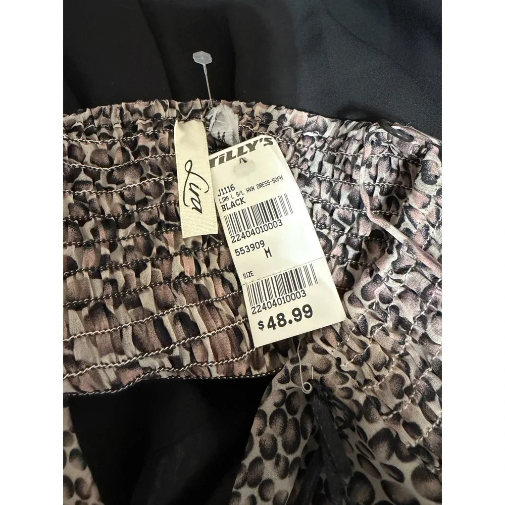 Tilly's Lira Medium Black With Leopard Print Hi Low Spaghetti Strap Sundress